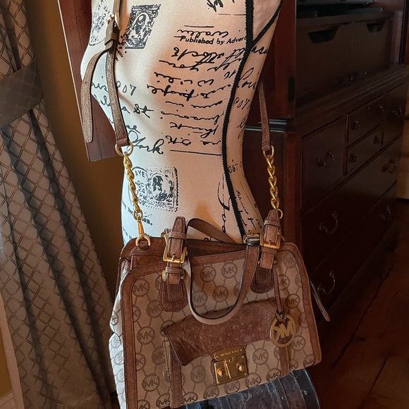 BEAUTIFUL VINTAGE MICHAEL KORS HANDBAG SUEDE LEATHER TRIM - Picture 3 of 14